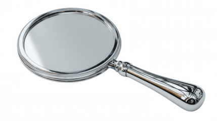 Silver magnifying glass isolated on transparent background, PNG