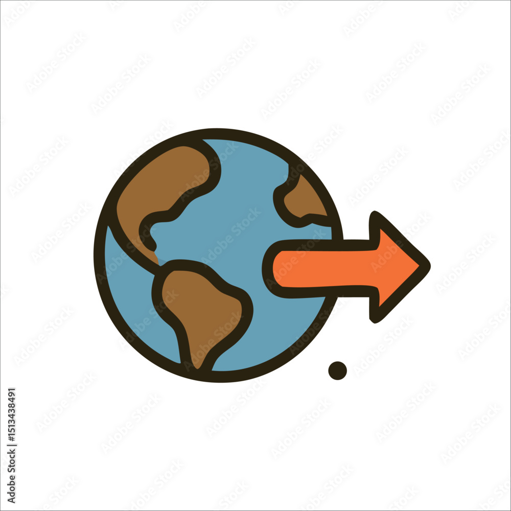 Aufkleber globe with an orange arrow pointing right in a flat design style. suitable for business presentation