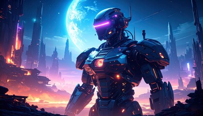 Fototapeta premium android with futuristic spaceship