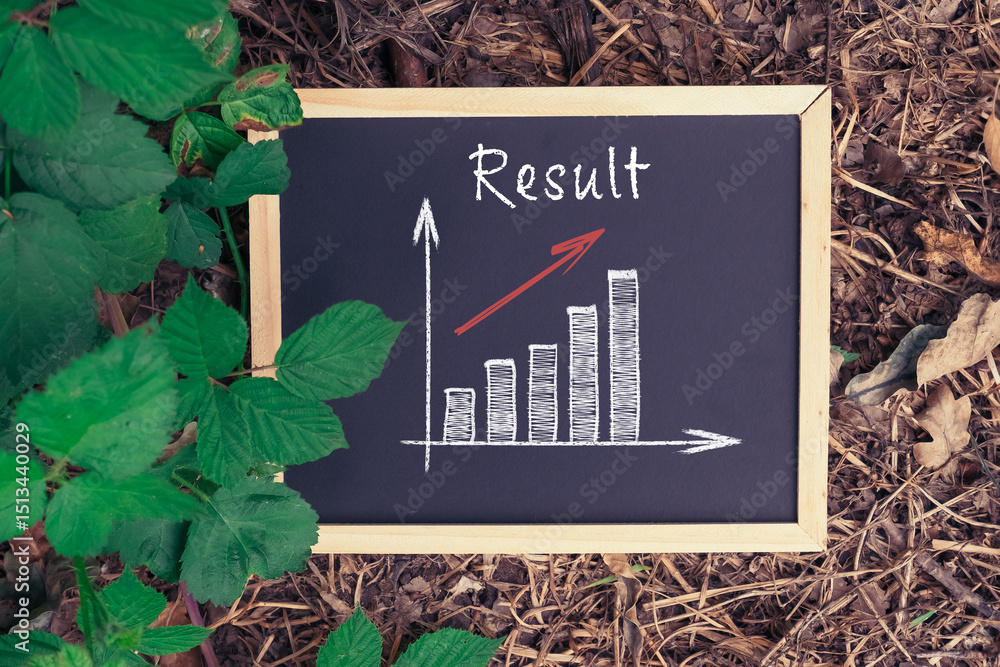 Poster chalkboard with a red arrow pointing to the word result written on it