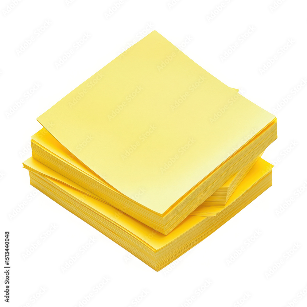 Poster stack of yellow sticky notes isolated on transparent background