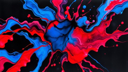 Abstract Red and Blue Paint Splash Explosion Dynamic Digital Art