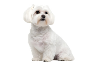 Obraz premium Adorable Maltese Dog Sitting, Fluffy White Fur, Studio Shot