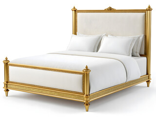 luxury royal gold bed with white pillows isolated on white object on white background 49391454 1