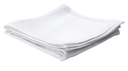 Folded white linen napkins isolated on transparent background, PNG