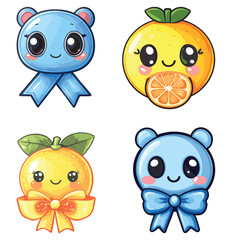 Fototapeta premium Cute cartoon bears and oranges kawaii style