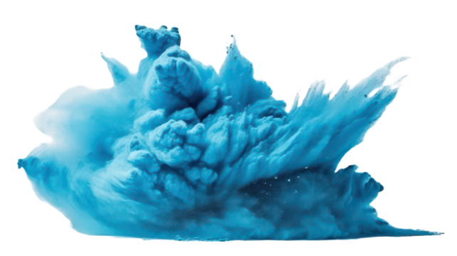 Color powder blue explosion splash of paint dust with particles cloud isolated on transparent png background..png