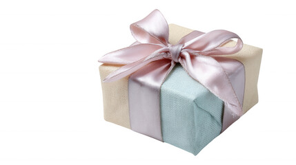Obraz premium Pastel gift box with pink ribbon isolated on transparent background, PNG