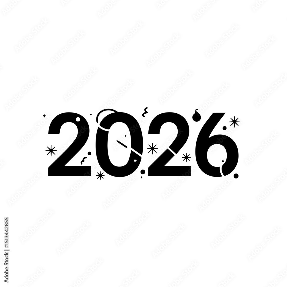 Poster stylish 2026 new year design with scattered festive elements. elegant 2026 numerals create perfect c