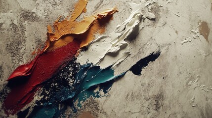 Spilled paint creating natural flowing shapes in multicolor over flat textured background