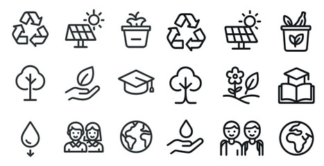 Obraz premium Eco-friendly icons featuring recycling, renewable energy, and education concepts