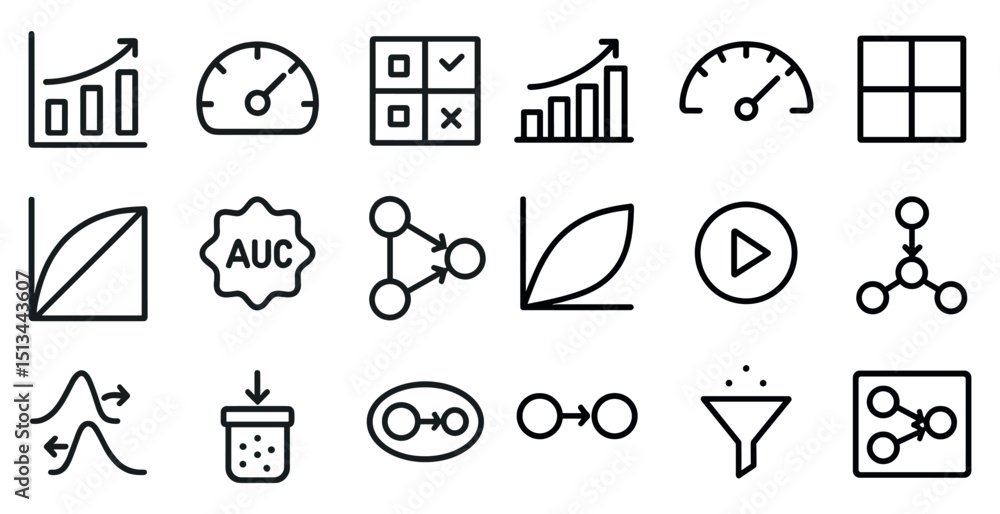 Poster data analysis and performance icons for web and app design