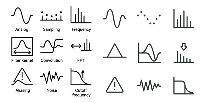 Analog and digital signal processing icons for technology design
