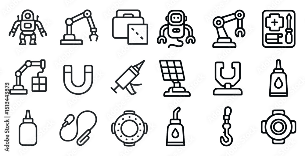 Poster Robotics and engineering icons set for innovative design projects
