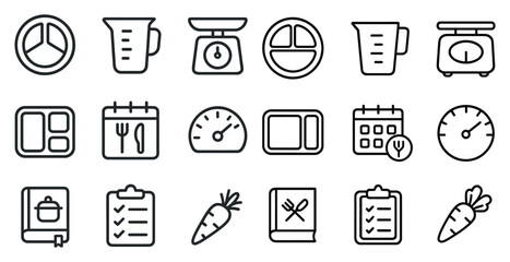 Cooking and kitchen icons set for meal planning and recipe design