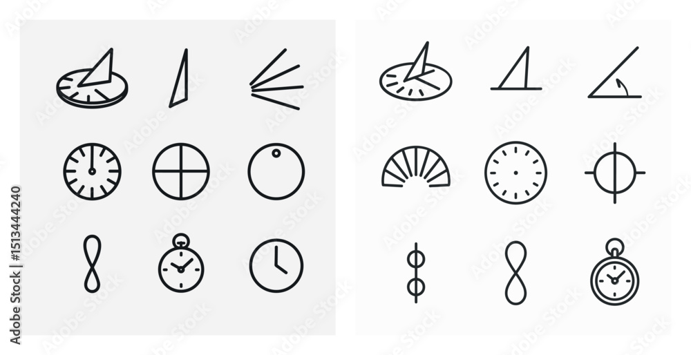 Poster collection of minimalist clock and time icons for design projects