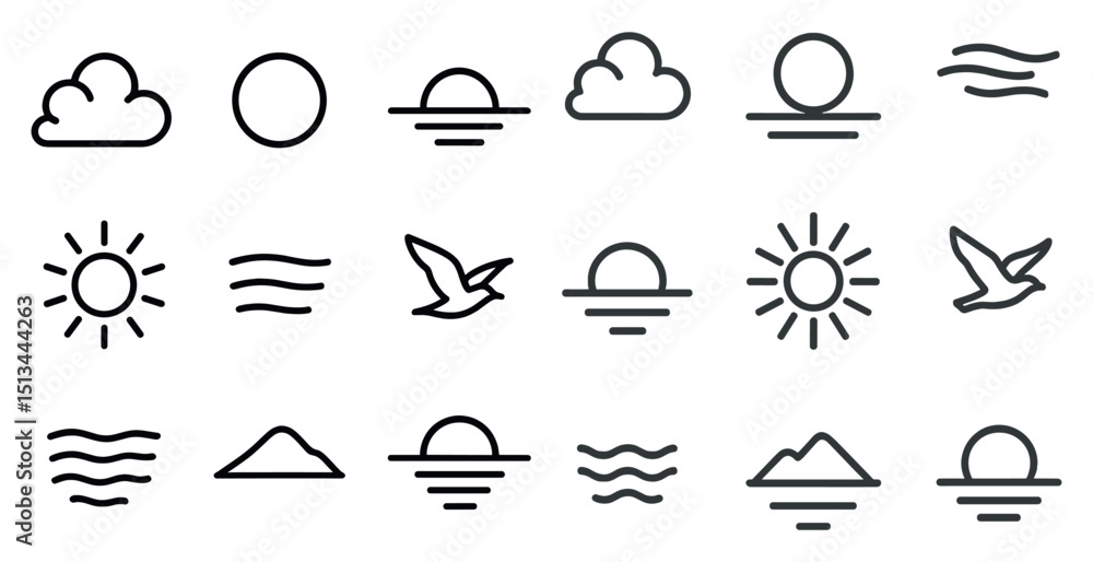 Poster minimalist weather icons set for apps and print design