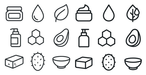 Skincare and natural ingredient icons for product design and branding