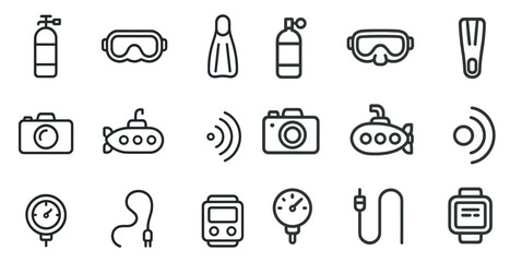 Fototapeta premium Diving equipment icons for print or digital design use