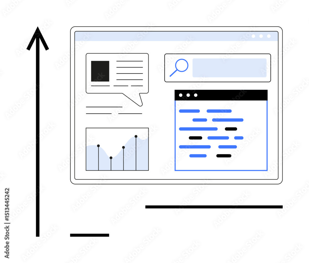 Poster data dashboard with charts, text panels, search bar, and code snippets conveys effective data visual