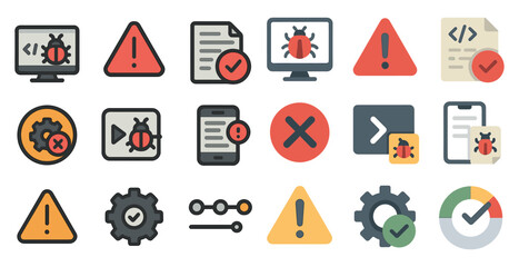 Error and bug detection icons for software and application development