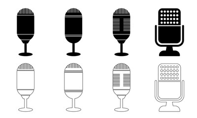 Mic vector icon collection, Microphone icons pack, Audio and podcast icons set