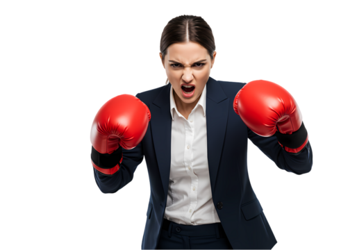 Angry Businesswoman Ready to Fight Stock Photo isolated on transparent background - Powered by Adobe