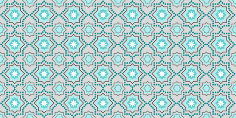 Geometric Star Pattern with Turquoise and Gray Tiles