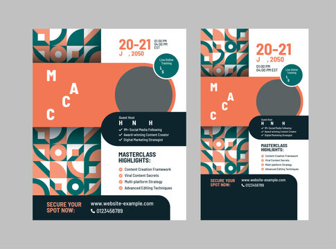 Content Creator Masterclass Flyer and Social Media Template, Design Templates for Creative Webinar, Online Course, and Workshop Promotion, Marketing Design for Digital Events