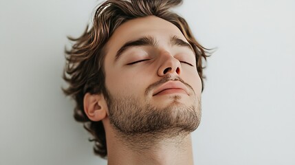 Fototapeta premium A mans face expressing calm and serenity soft expressio