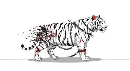 Single Line Tiger Silhouette with Broken Chains – International Tiger Day Concept Art 29 july