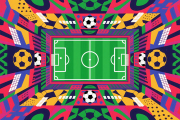 Vibrant soccer field illustration with abstract geometric patterns © Jamilul