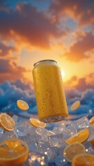 Golden Hour Citrus Drink Scene with Ice and Lemons