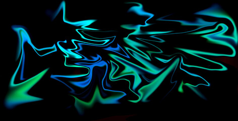 Abstract neon fluid art featuring vibrant teal and blue colors on black background