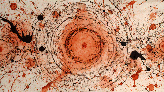 illustration for mental health discourse | automatist expression | psychic pressure | blood ochre and ink black | spiraling energy | mythic distortion | freeform spill technique | automatic linework