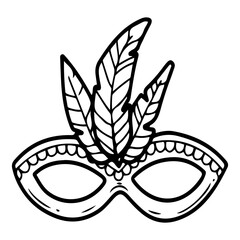 Carnival mask with feathers. Hand drawn doodle vector. Secret face. Masquerade costume accessory. Festival decoration. Fashion, vintage style. Illustration line art element.