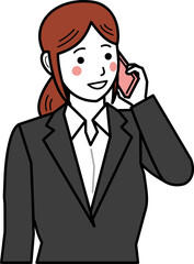 スマホで電話するスーツの女性。その2