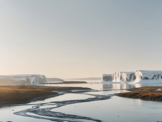 Arctic Landscape with Ice Formation and Reflection, Cold Environment Imagery.