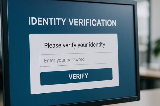 Computer screen displaying identity verification prompt and password input  