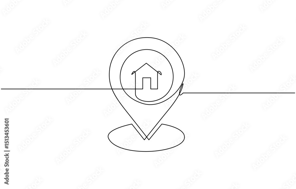 Fototapete single one line drawing location icon concept. continuous line draw design graphic vector, continuou