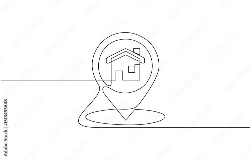 Fototapete single one line drawing location icon concept. continuous line draw design graphic vector, continuou