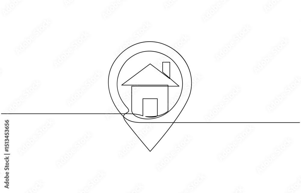 Fototapete single one line drawing location icon concept. continuous line draw design graphic vector, continuou