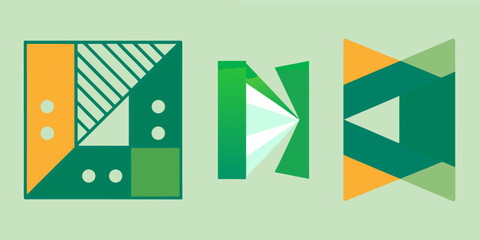 Creative L and N shaped logos in geometric abstraction with bold shapes and contrast, ideal for graphic branding, modern prints, or design resources