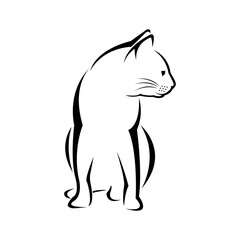 Cat Drawing Silhouette Line Art Hand Drawn Style.