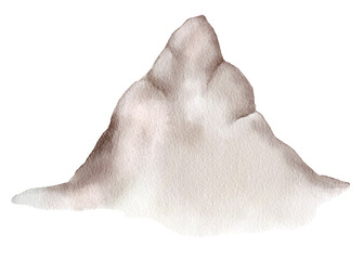 Watercolor illustration of a rugged rock formation with earthy tones, set alone on a white background to emphasize natural texture.