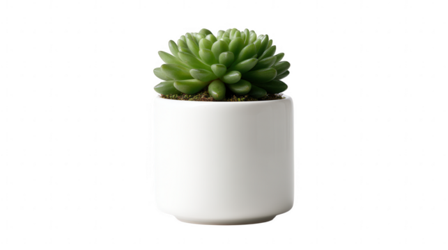 Green succulent plant in white pot isolated on transparent background, PNG