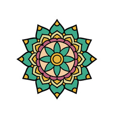 Colorful Floral Mandala Illustration with Geometric Shapes and Smooth Outlines on a White Background