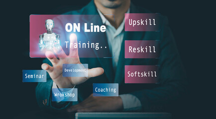 Online training platform, virtual learning solutions, Employee reskill, upskill, soft skill training, Adoption of AI technology strategy, enhancing business capabilities, Layoff workforce retraining