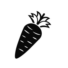 Simple Black and White Carrot Icon with Green Leaves for Food and Nutrition Illustrations