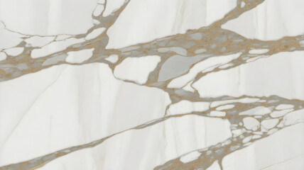 Full-frame 2D slab of Statuario marble blended with Bianco Lasa golden-beige patterns.
